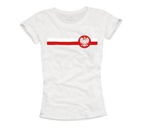 Makaya T-Shirt Pologne pour Femme Drapeau Polonais avec Aigle Emblème Drapeau National Manches Courtes Coton Design De T-Shirt Blanc S