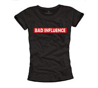 Makaya T-Shirt pour Femme avec Ecriture Drole - Bad Influnece - Top Humour avec Message Noir Taille M