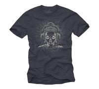 Makaya T-Shirt pour Homme Bouddha Casque Méditation Yoga Motif Bouddhisme Cadeaux Om Musique Bleu-Gris XL