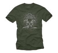Makaya T-Shirt pour Homme Bouddha Casque Méditation Yoga Motif Bouddhisme Cadeaux Om Musique Vert XXXXXL