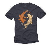 Makaya T-Shirt pour Homme Design Yin Yang Poissons Koi Impression Yoga Motif Pêcheur Cadeaux Hommes Bleu-Gris XXXXXL