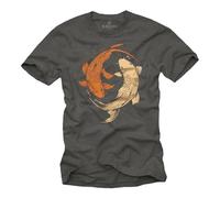 Makaya T-Shirt pour Homme Design Yin Yang Poissons Koi Impression Yoga Motif Pêcheur Cadeaux Hommes Gris XL