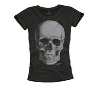 Makaya T-Shirt Tête De Mort Femme Skull Top Noir S