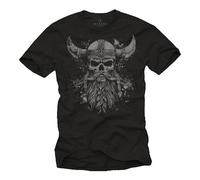 Makaya T-Shirt Viking pour Homme Crâne Viking Casque D'Odin Valhalla Walhalla Noir XXL