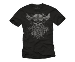 Makaya T-Shirt Viking pour Homme Crâne Viking Casque D'Odin Valhalla Walhalla Noir XXXXXL
