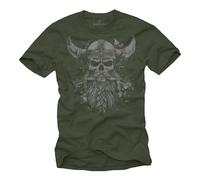 Makaya T-Shirt Viking pour Homme Crâne Viking Casque D'Odin Valhalla Walhalla Vert XXXXXL