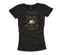 Makaya T-Shirts Chat pour Femme avec Slogans Amusants Café Top Femme Cadeaux pour Amatrices De Chats Noir S