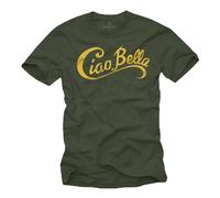 Makaya Tee Shirt avec Texte Humoristique Ciao Bella Tshirt Italie Italy Italien Syle Slogan Humour Italia Vert XL
