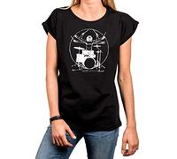 Makaya Tee Shirt Été Femme - Vintage Rock Band Batteur - Oversize Top Noir Grande Taille Manches Courtes M
