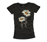 Makaya Tee Shirt Femme avec Message Amour Motif Fleur Marguerite Tshirt Ecriture Imprimé Fleuri Noir L