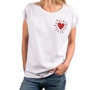 Makaya Tee Shirt Femme Chic Manche Courte Message Amour Imprimé Graphique Coeur Rouge Tshirt Blanc Grande Taille L