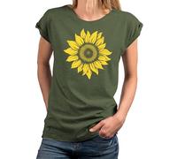 Makaya Tee Shirt Femme Fleuri Impmrimé Motif Tournesol Tshirt Floral Top Été Tunique Grande Taille Vert S