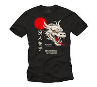 Makaya Tee Shirt Homme avec Slogan Nobody Cares Dragon Texte Symbol Chinois Message Idee Cadeau Garcon Geek Noir XXXL