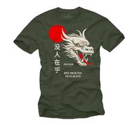 Makaya Tee Shirt Homme avec Slogan Nobody Cares Dragon Texte Symbol Chinois Message Idee Cadeau Garcon Geek Vert XL
