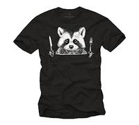 Makaya Tee Shirt Homme Humour - Animaux Raton Laveur Enfant Garcon Fille Cadeau Drole Noir XXL