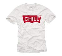 Makaya Tee Shirt Homme Humour Imprimé Parodie Original de Marque Message - Chill - Manche Courtes Blanc Taille L