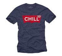 Makaya Tee Shirt Homme Humour Imprimé Parodie Original de Marque Message - Chill - Manche Courtes Bleu Taille M
