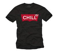 Makaya Tee Shirt Homme Humour Imprimé Parodie Original de Marque Message - Chill - Manche Courtes Noir Taille XXXL