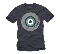 Makaya Tee Shirt Homme Original Vintage Retro Style Musique Idée Cadeau Musicien Rock T Shirt Vinyl Bleu-Gris L
