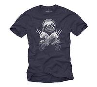 Makaya Tee Shirt Imprimé Homme Original - La Paresse Graphic Manches Courtes Grande Taille Bleu XXXXXL
