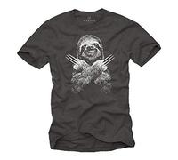 Makaya Tee Shirt Imprimé Homme Original - La Paresse Graphic Manches Courtes Grande Taille Gris S