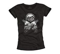 Makaya Tee Shirt Imprimé pour Femme - Dessin Sloth Logo Humoristique Wolverine Noir Taille XL
