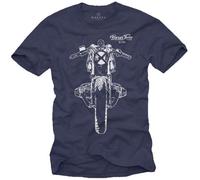 MAKAYA Vetement Motard - Motif Vintage Cafe Racer R100 - Tee Shirt Homme Moto Bleu M L