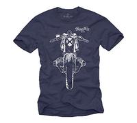 Makaya Vetement Motard - Motif Vintage Cafe Racer R100 - Tee Shirt Homme Moto Bleu XL