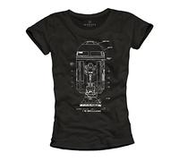 Makaya Vintage Geek T-Shirt Femme - Android Robot R2D2 - Noir Taille S