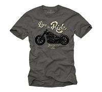 Makaya Vintage T-Shirt Moto Homme Live to Ride Gris L
