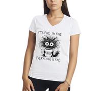 Makdi It's Fine I'm Fine Cat Chemise Femme Col V Blanc Size S