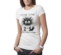 Makdi It's Fine I'm Fine Cat T-Shirt Femme Blanc Size S