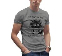 Makdi It's Fine I'm Fine Cat T-Shirt Gris pour Homme Size L