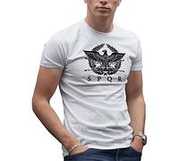 Makdi SPQR Roman Gladiator Imperial Golden Eagle Army T-Shirt Blanc pour Les Hommes Size L