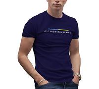 Makdi Stand with Ukraine Fight Like Ukrainians Zelensky T-Shirt Bleu Marine pour Homme Size M