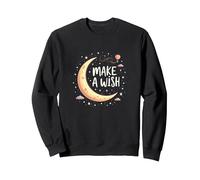 Make A Wish Lune, étoiles, Ciel Nocturne, Anniversaire Fille Sweatshirt, Unisexe pour Adultes, Noir, S