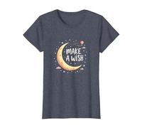 Make A Wish Lune, étoiles, Ciel Nocturne, Anniversaire Fille T-Shirt, Femme, Bleu Chiné, L
