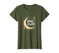 Make A Wish Lune, étoiles, Ciel Nocturne, Anniversaire Fille T-Shirt, Femme, Olive, L