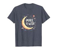 Make A Wish Lune, étoiles, Ciel Nocturne, Anniversaire Fille T-Shirt, Homme, Bleu Chiné, L