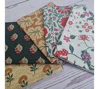 Make + Believe Fabrics 2934-01 Lot de 5 coupons de tissu Motif oiseaux indiens 45,7 x 55,9 cm Blanc 100 % coton biologique