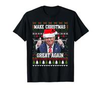 Make Christmas Great Again Funny Trump Designs LTD - T-Shirt Noël Humoristique Unisex-Adulte Noir S - Coupe Classique Manche Double Col Étalé Uni Hiver