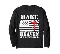 Make Heaven Crowded Christian Cross American Flag Patriotic Manche Longue