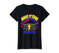 Make It Rain T-Shirt Graphique rétro Storm Cloud Lightning T-Shirt Graphique avec Valeur, Femme, Noir, XS
