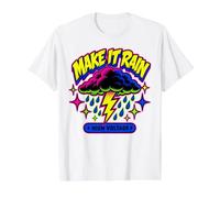 Make It Rain T-Shirt Graphique rétro Storm Cloud Lightning T-Shirt Graphique avec Valeur, Homme, Blanc, S