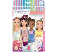 Make It Real Carnet de croquis avec pochoirs et autocollants inspirés de l'amour et de la marguerite - Livre de coloriage pour enfants - Cadeaux pour filles