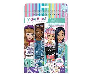 Make It Real Carnet de dessins de stylisme Mode urbaine avec pochoirs et autocollants pour la créativité - Livre de coloriage Loisirs créatifs pour enfants - Cadeaux pour filles