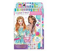 Make It Real Créativité florissante - Carnet de croquis de mode avec pochoirs et autocollants pour la créativité - Livre de coloriage Loisirs créatifs pour enfants - Cadeaux pour filles