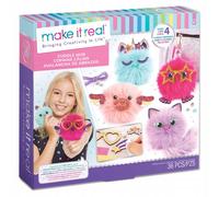 Make It Real - Fluffy Friend Keychain Creation Kit, DIY Creative Toy for Kids 8+ with Pom-poms and Beads