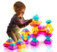 MAKE KIDS SMILE BUBBLE FUN Lot de 30 blocs de construction pour enfants à partir de 2, 3, 4, 5, 6 ans, pyramide, jouets empilables, blocs colorés, jouets STEM pour garçons et filles