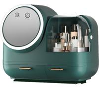 Make-Up Organiser Boîte à cosmétiques Rangement avec lumière LED, miroir HD Recharge USB avec un sèche-cheveux Vert